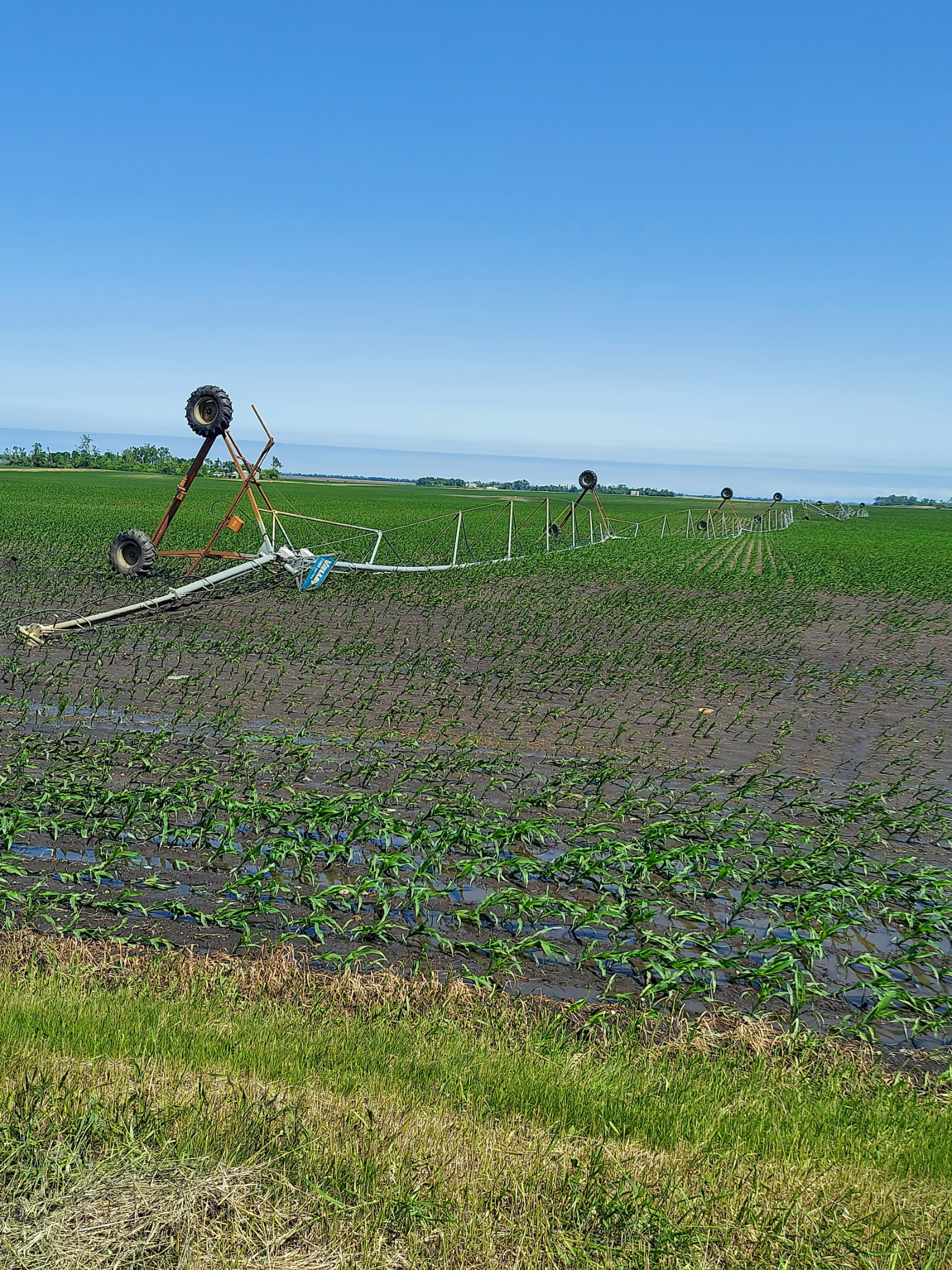 Safety is always the top priority while examining a storm-damaged irrigation system. (NDSU photo)