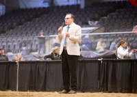 Klaudt judges a South Dakota cattle show. (NDSU photo)