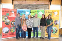 Alvina Ebensteiner is recognized as the 2025 Outstanding Lifetime Volunteer. Pictured from left: Andrew Everson; Ashley Everson; Braylyn Everson; Alvina Ebensteiner; Allen Ebensteiner; Lindsay Overmeyer, NDSU Extension agent for Ramsey County; and Becky Peterson, North Dakota 4-H Foundation chair. (NDSU photo)