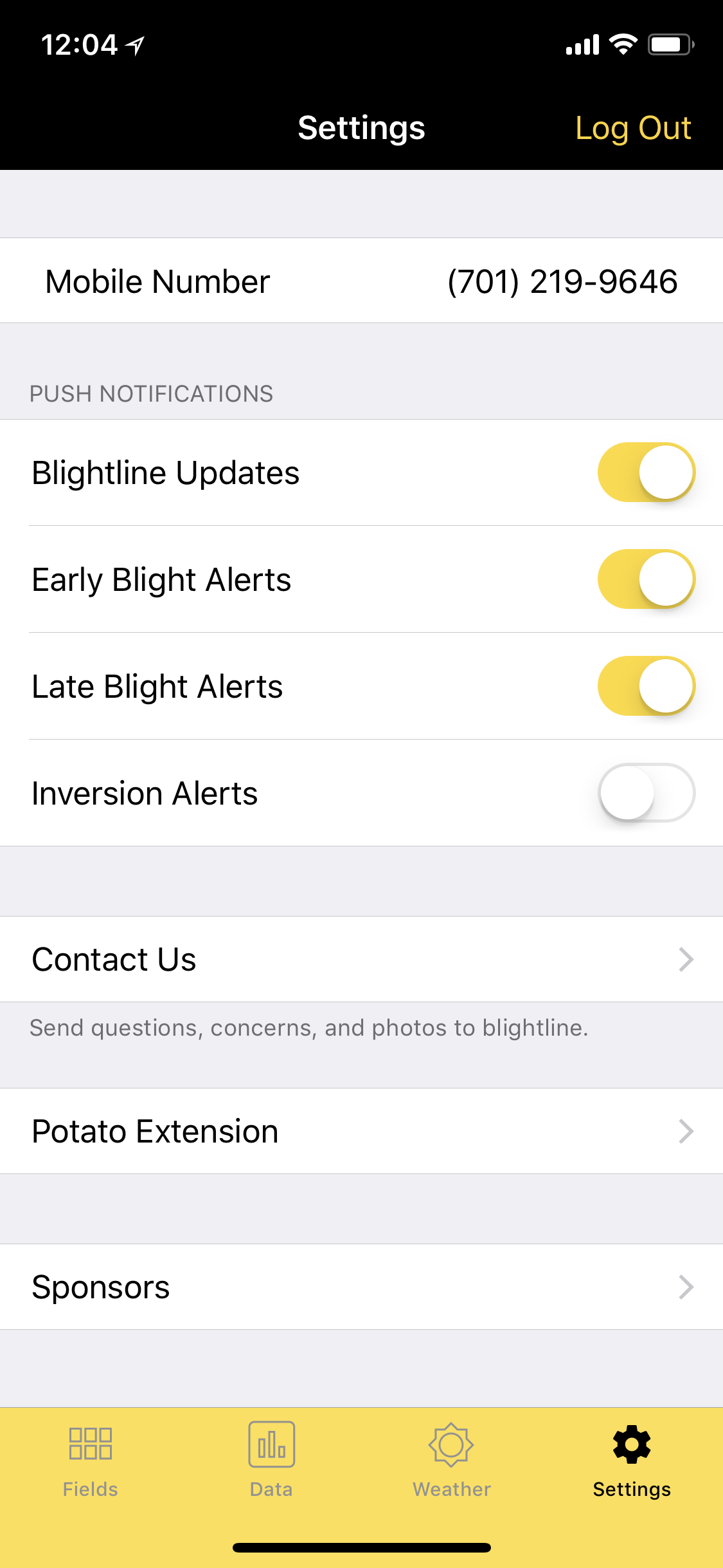 Blightline for 2019: Potato Blight App