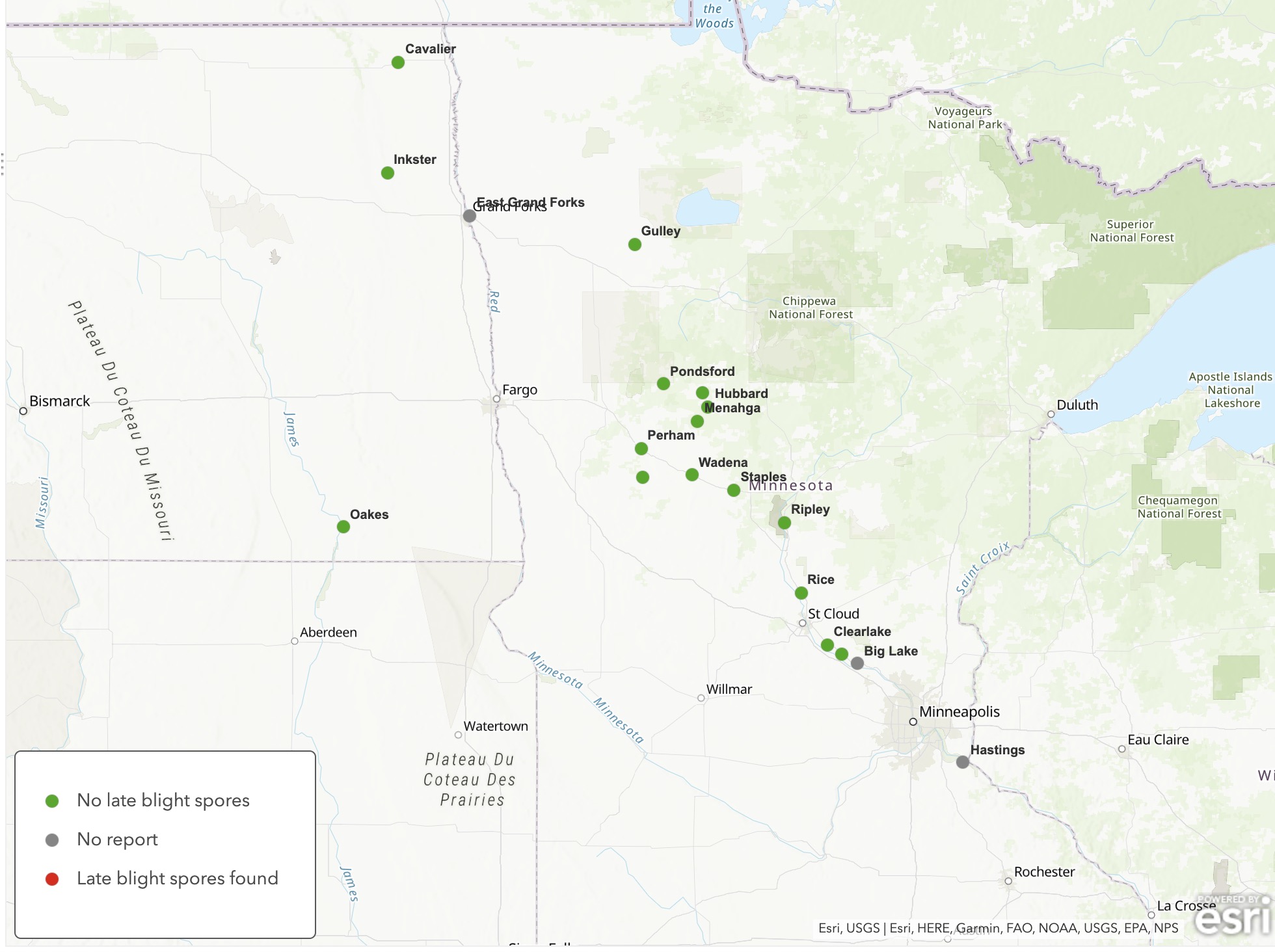 Late blight spore trapping network report, July 15-29