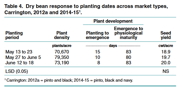 Dry bean response to planting periods