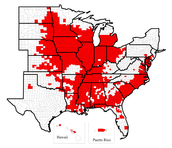 Known distribution of soynean cyst nematode in the US