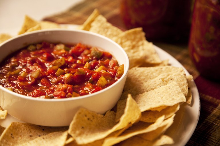 Salsa in bowl with chips