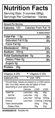 Nutrition Facts Standard Elk