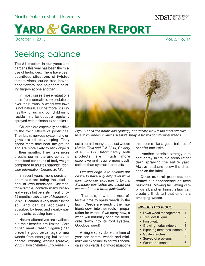 Yard & Garden Report for October 1, 2015