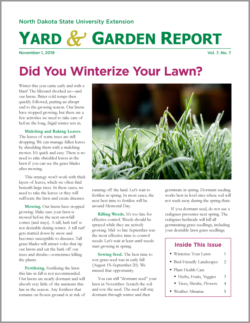 NDSU Yard & Garden Report for November 1, 2019