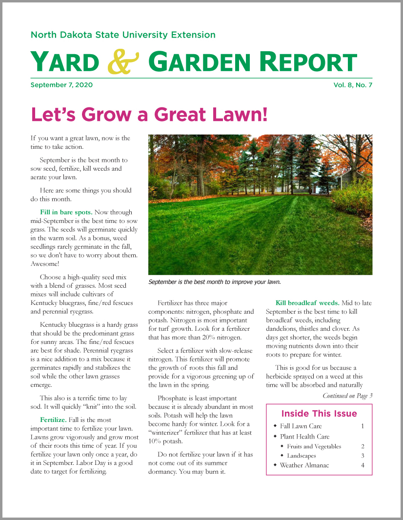 NDSU Yard & Garden Report for September 7, 2020
