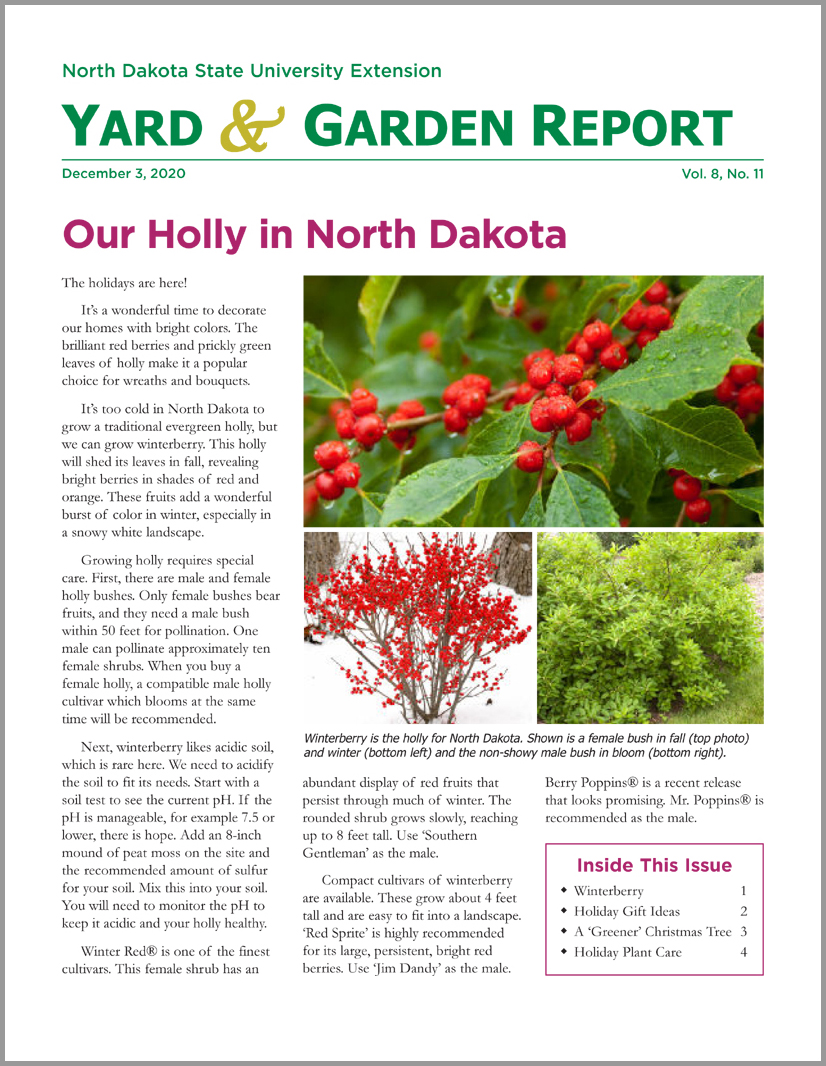 NDSU Yard & Garden Report for December 3, 2020