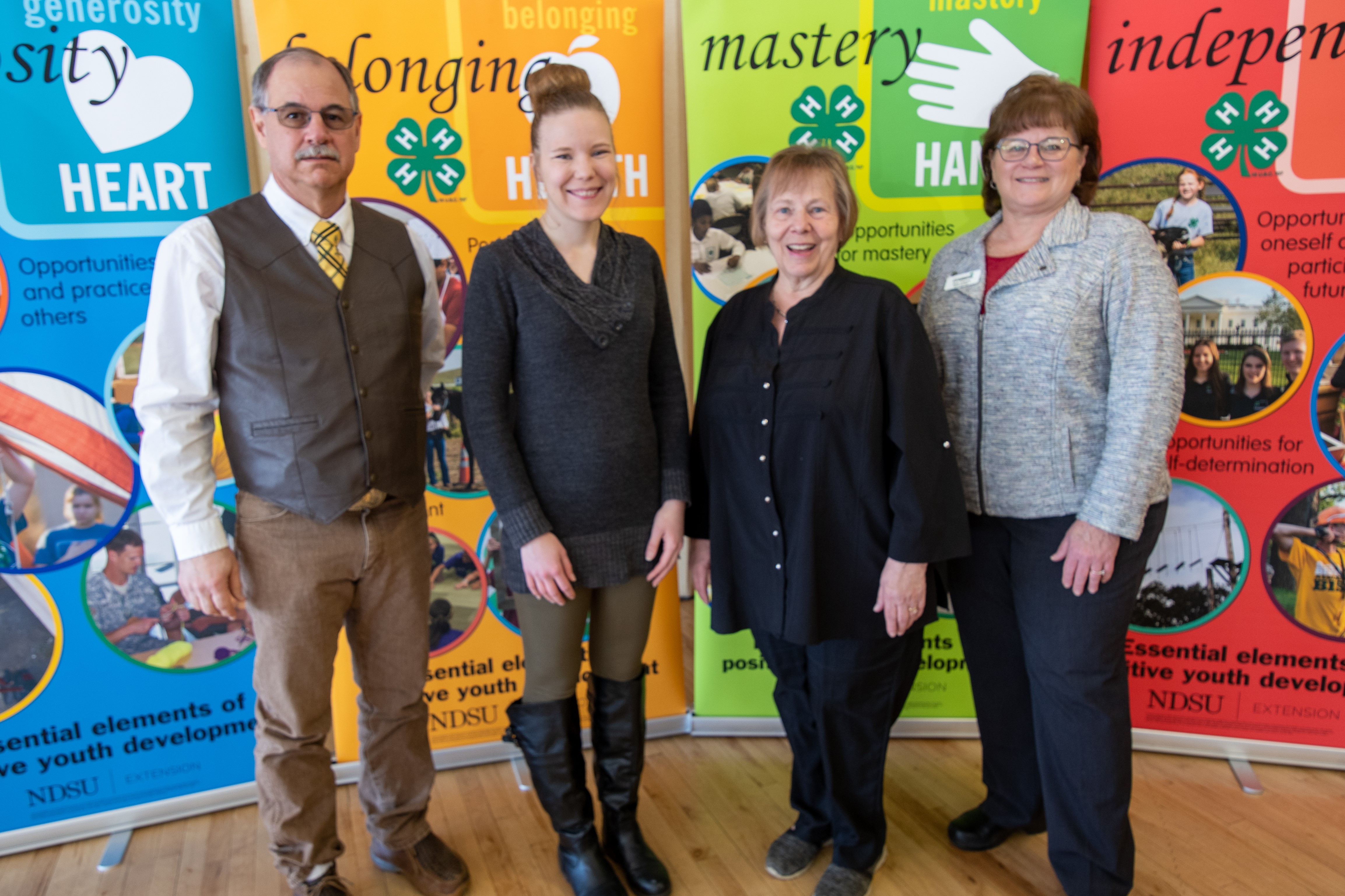 Sandy Klein was honored with the Salute to Excellence North Dakota 4-H Outstanding Lifetime Volunteer award. Pictured (from left) are Kurt Froelich, NDSU Extension agent, Stark-Billings County; Holly Tuhy, NDSU Extension Agent, Stark-Billings County; Klein; and Deb Clarys, North Dakota 4-H Foundation Board Chair.