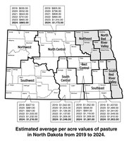 Estimated average per acre values of pasture in North Dakota from 2019 to 2024. (NDSU photo)