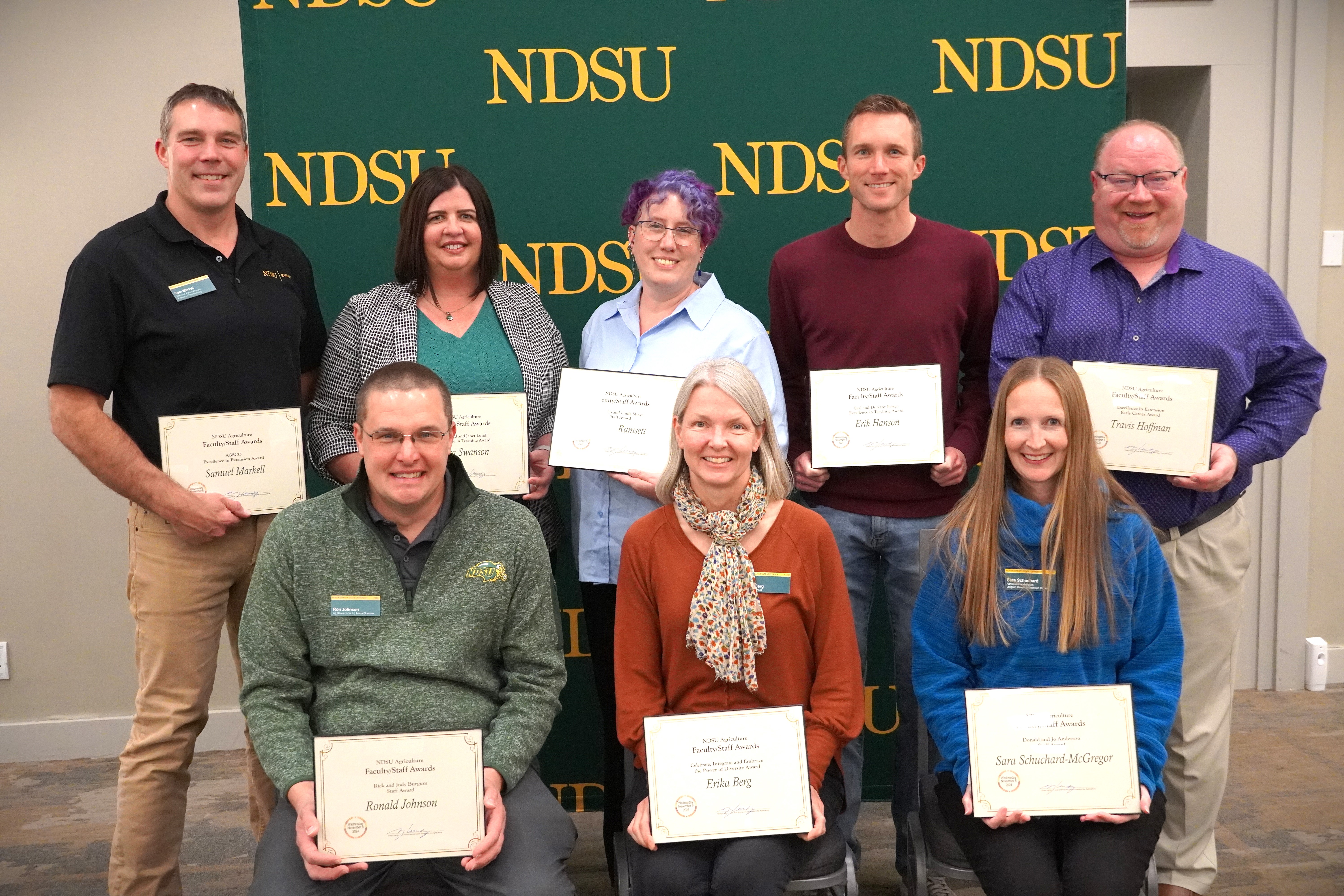 North Dakota State University faculty and staff received awards for excellence in research, teaching, Extension and support staff efforts in an awards ceremony on Nov. 6. (NDSU photo)